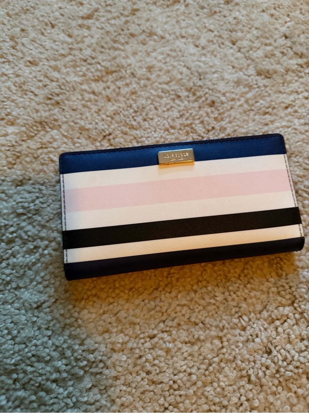 kate spade Striped Trifold Wallet in Navy, Pink, White, Black